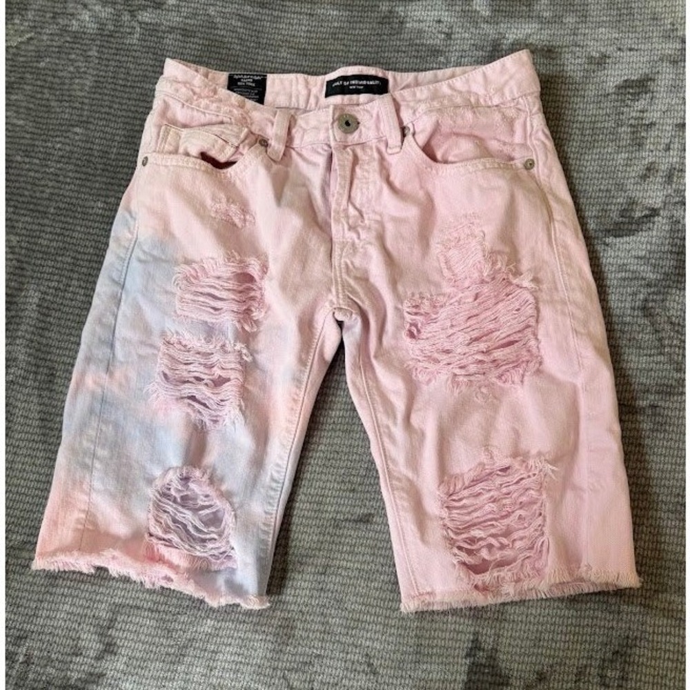 Cult of Individuality Rebel Short Pink Blue Tie Dye Distressed Denim 30X12